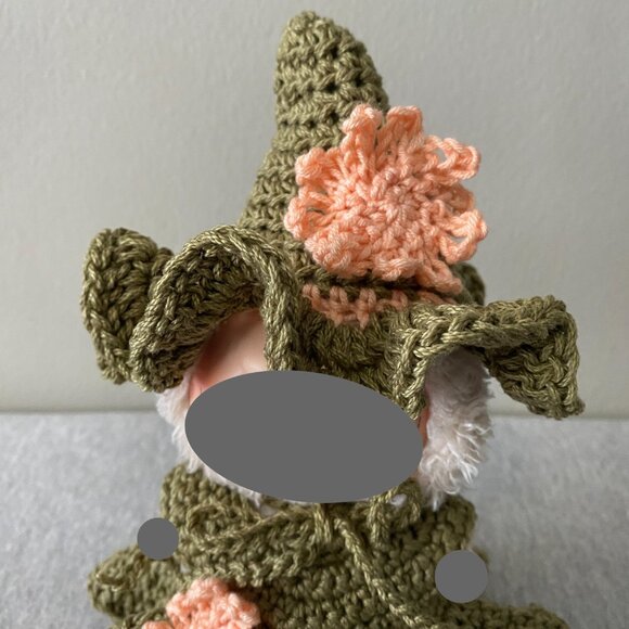 Handmade Crochet Autumn Green Peach Fairy Witch Outfit for 17cm Doll 2-Piece Set - Picture 5 of 9